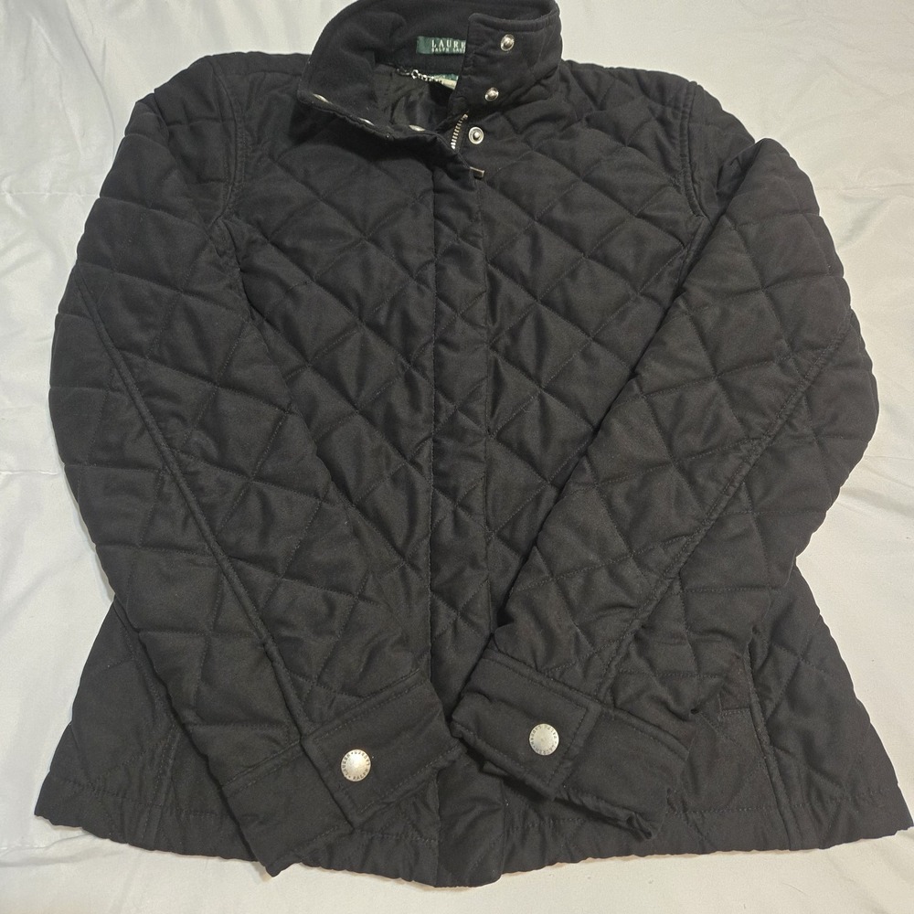 Lauren Ralph Lauren Women's Black Quilted Light Padded Full Zip Jacket Sz Small - Picture 2 of 9